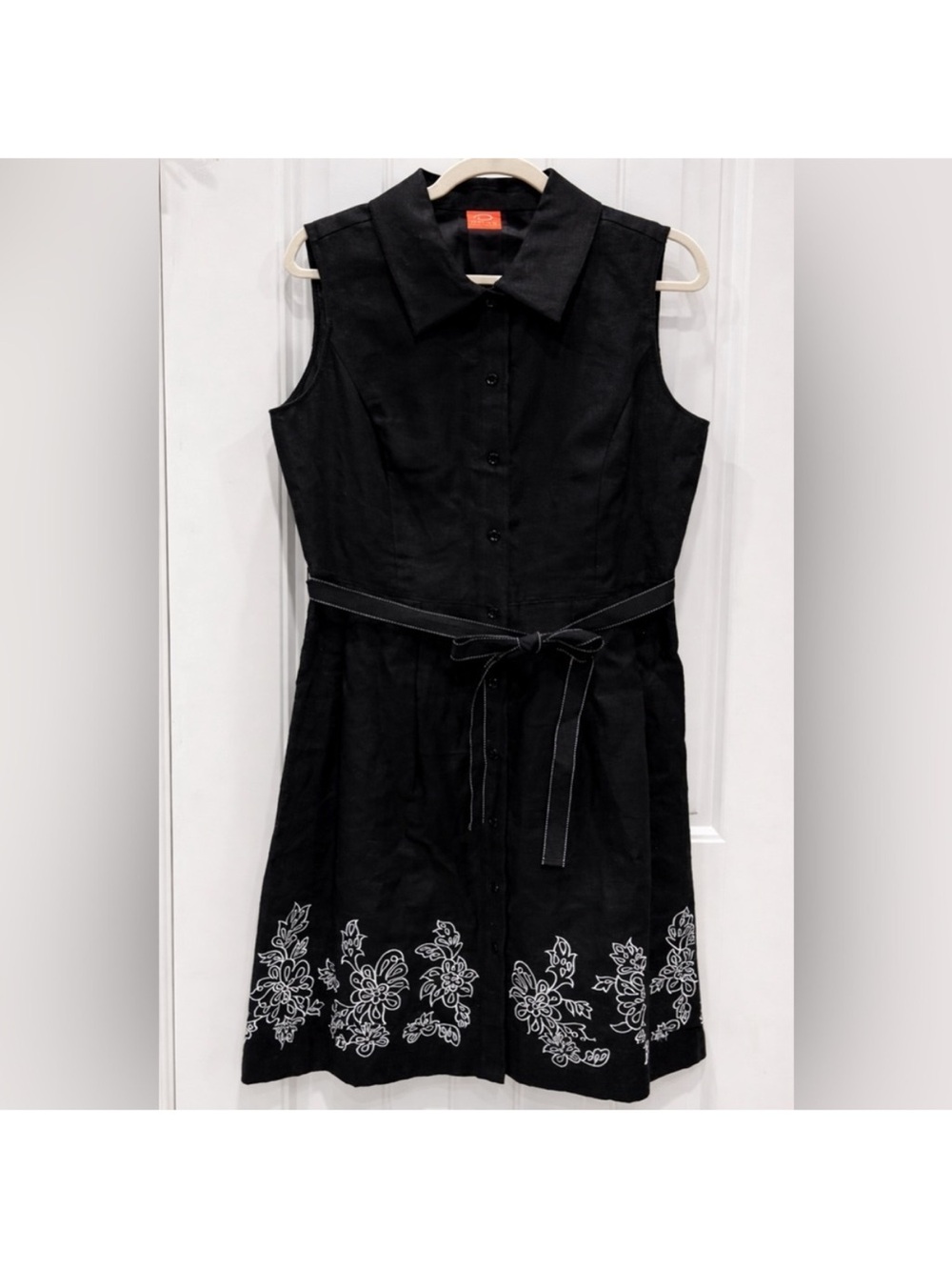 Oscar de la Renta Sleeveless Black Shirt Dress with White Floral Embroidery Sz 4